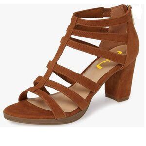 FSJ Brown Chunky High Heel Sandals Open Toe T-Strap Cutout Dress Party Prom Shoe
